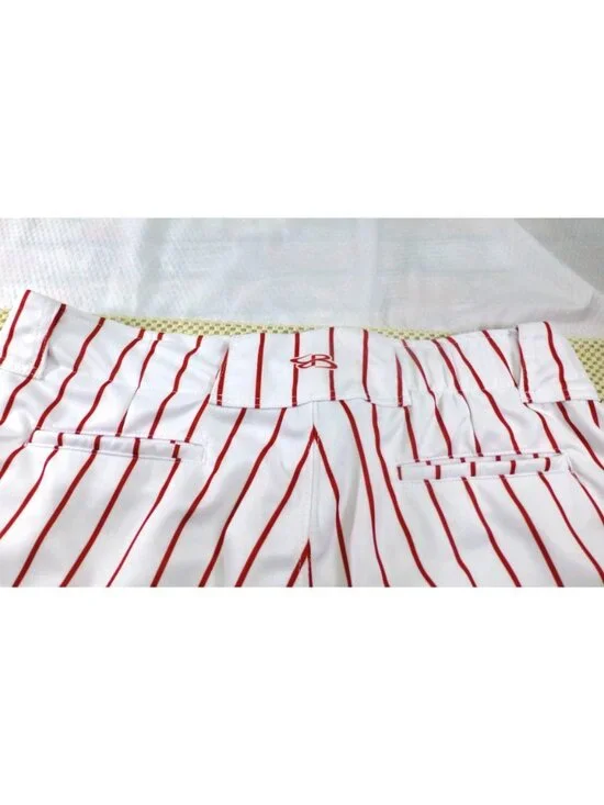 Boombah Mens Baseball Pants White & Red Pinstripe Sz 38 "F" Logo Adjustable Wais - Picture 13 of 13
